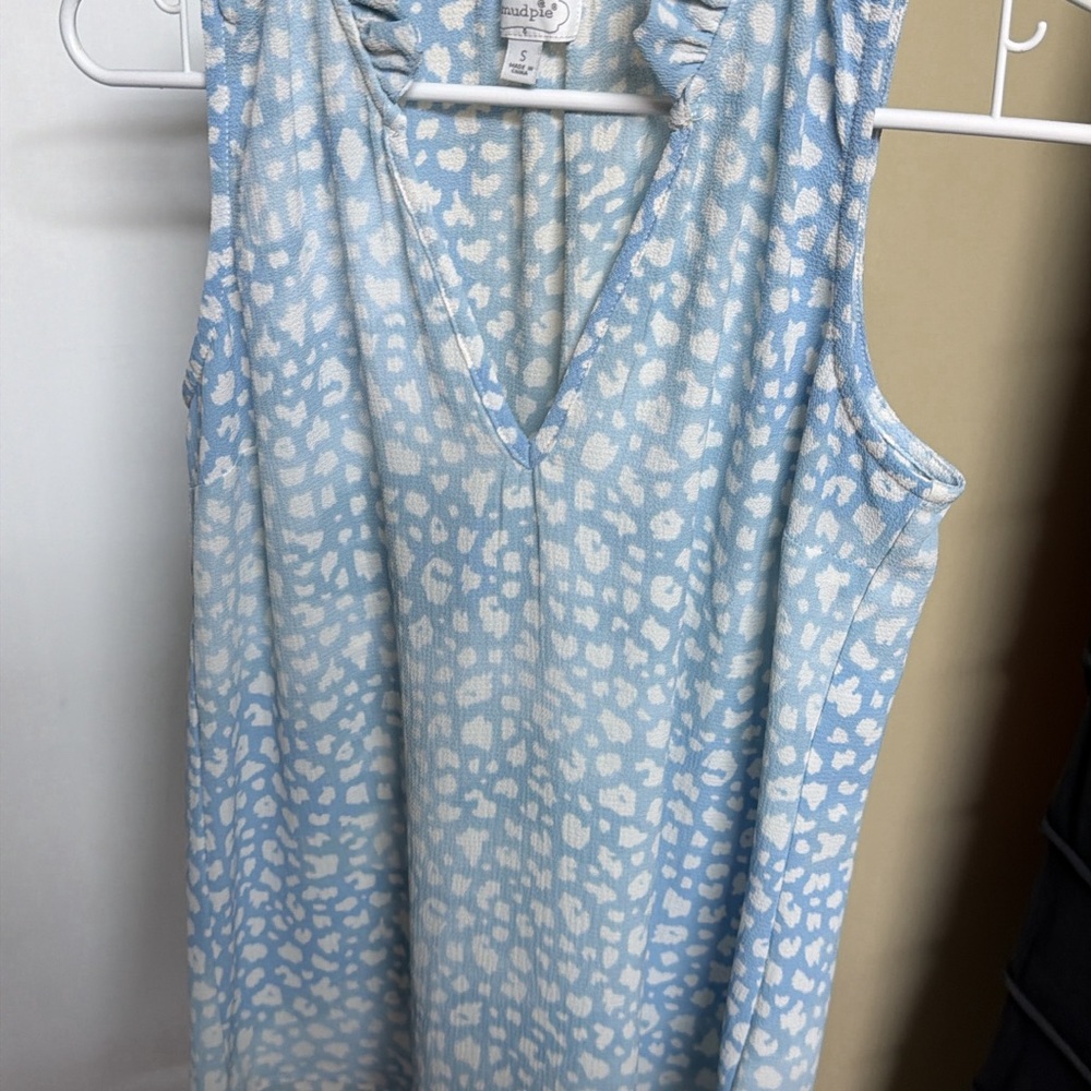 Mud Pie Blue and White Leopard Print Tank Top